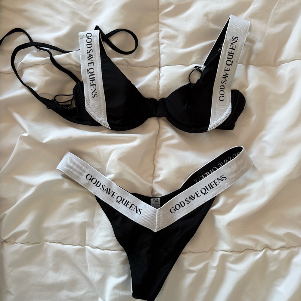 God Save Queens Black and White Bikini - Picture 2 of 5